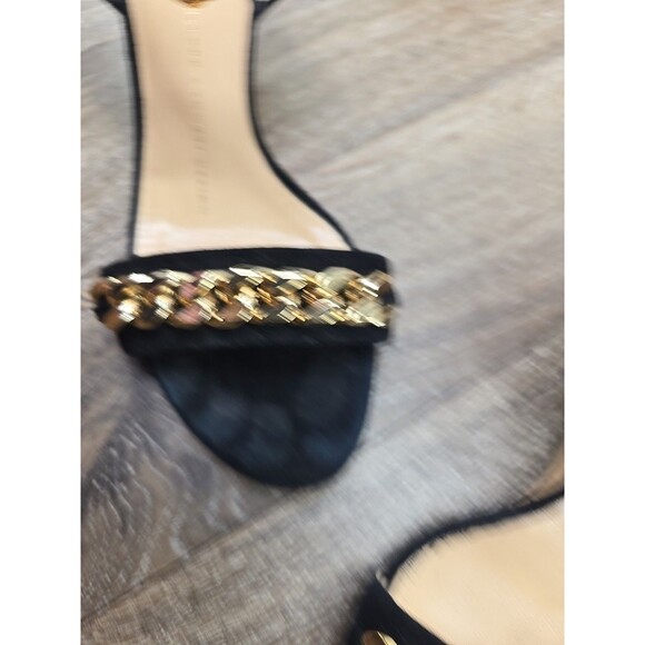 Giuseppe Zanotti Design Women's 36.5 (US 6) Black Suede Cork Wedges Gold Chain - Picture 10 of 16